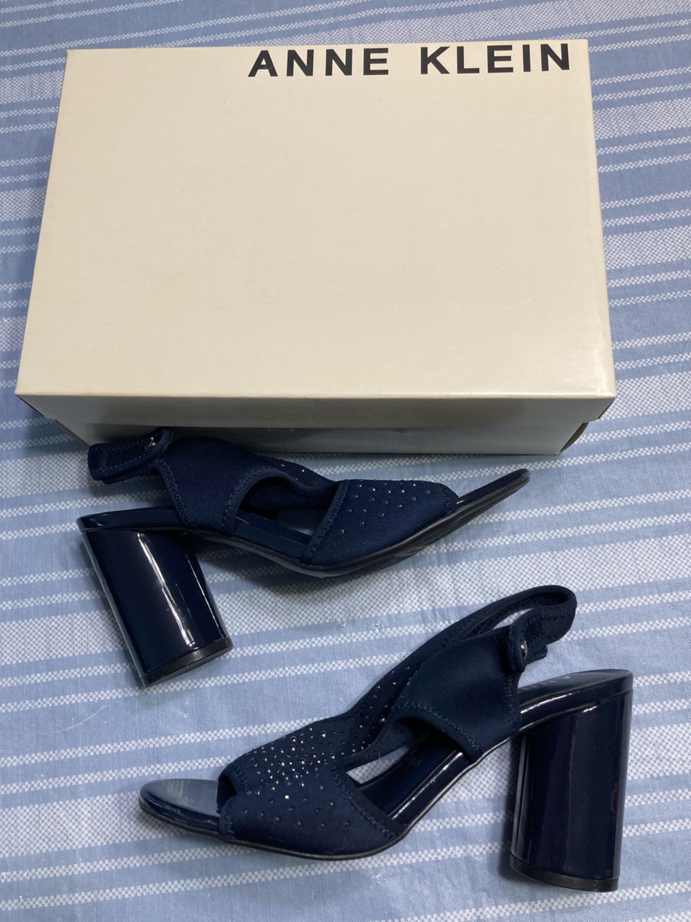 Anne Klein “Rebekah” navy blue, chunky heels.
